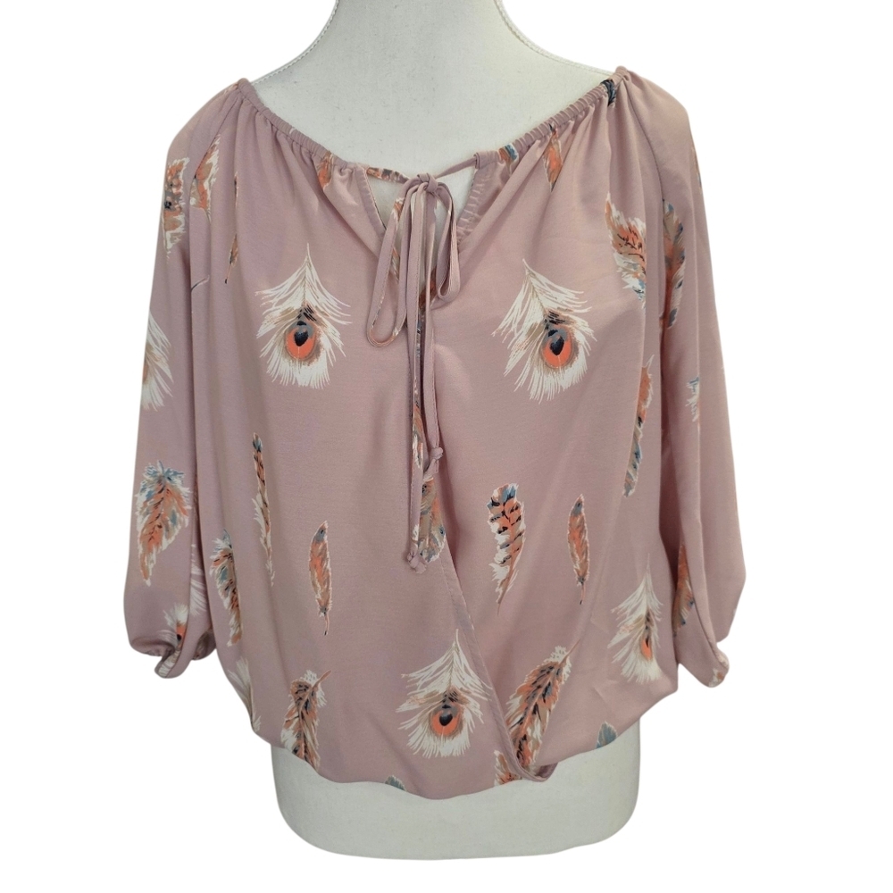 Veronica M Dusty Pink Feather Relaxed Boho Inspired Blouse Size XS